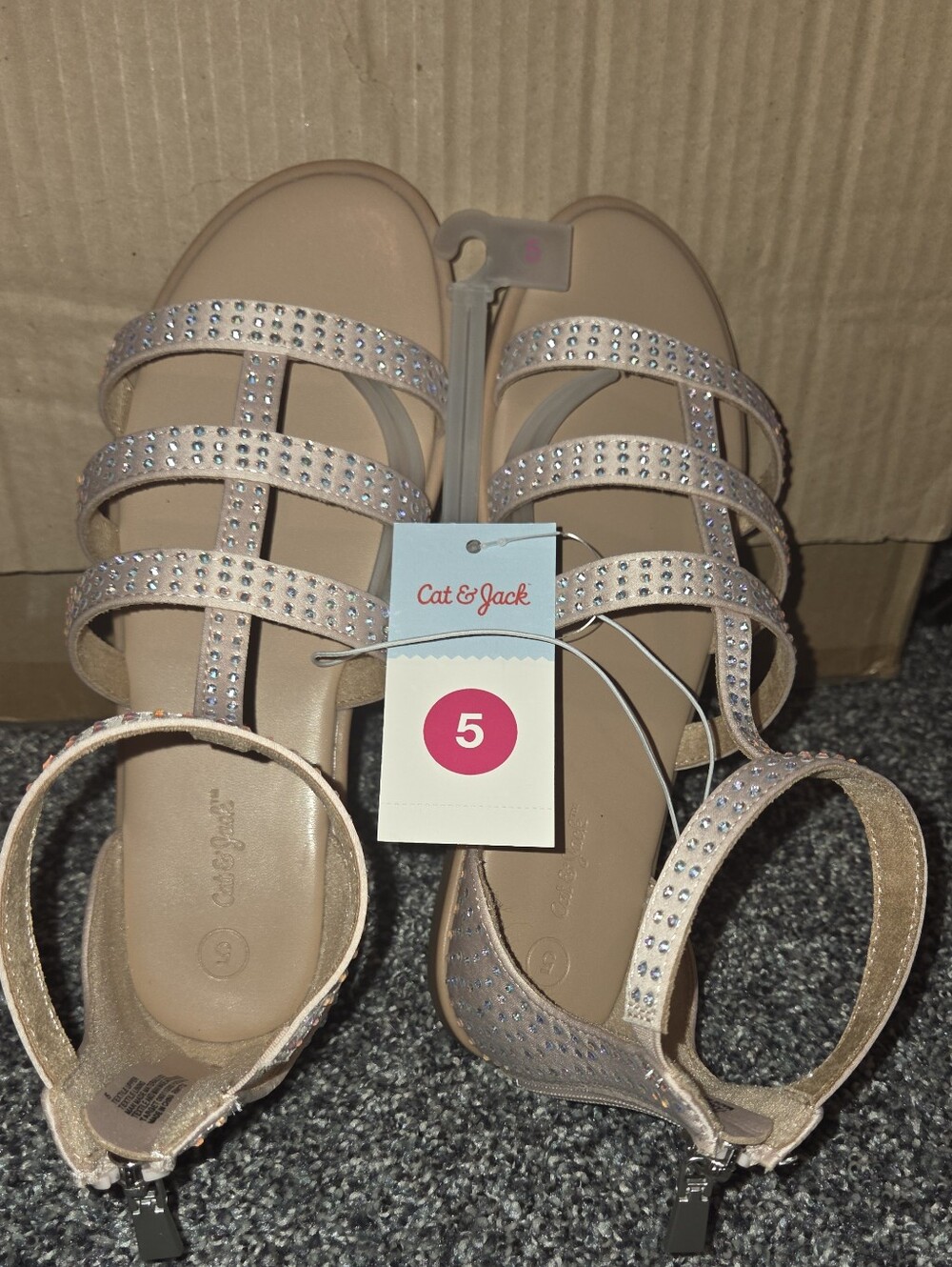Cat & Jack Girls' Pale Pink Rhinestone Strappy Gladiator Sandals